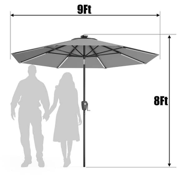 Shop Black Friday Deals On Gymax 9 Ft Patio Waterproof Solar Umbrella Led Light Tilt Gray Overstock 26438153