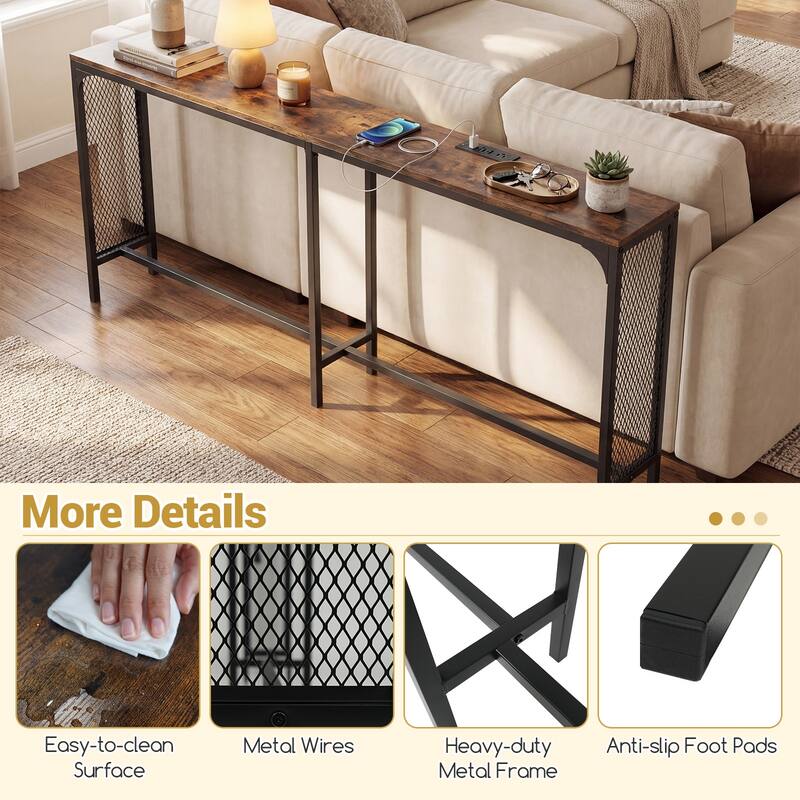 Gymax 71'' Console Table w/Power Outlet Metal Frame for Hallway Foyer