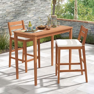 3/5 PCS Patio Wood Bar Set Bar Height Dining Table &Cushioned Chairs