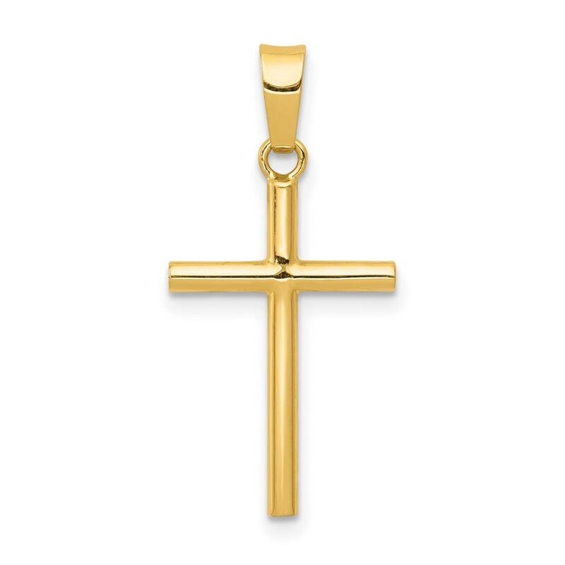Curata 14k Yellow Gold 18" Polished Tube Cross Pendant Necklace - 25x12.5mm