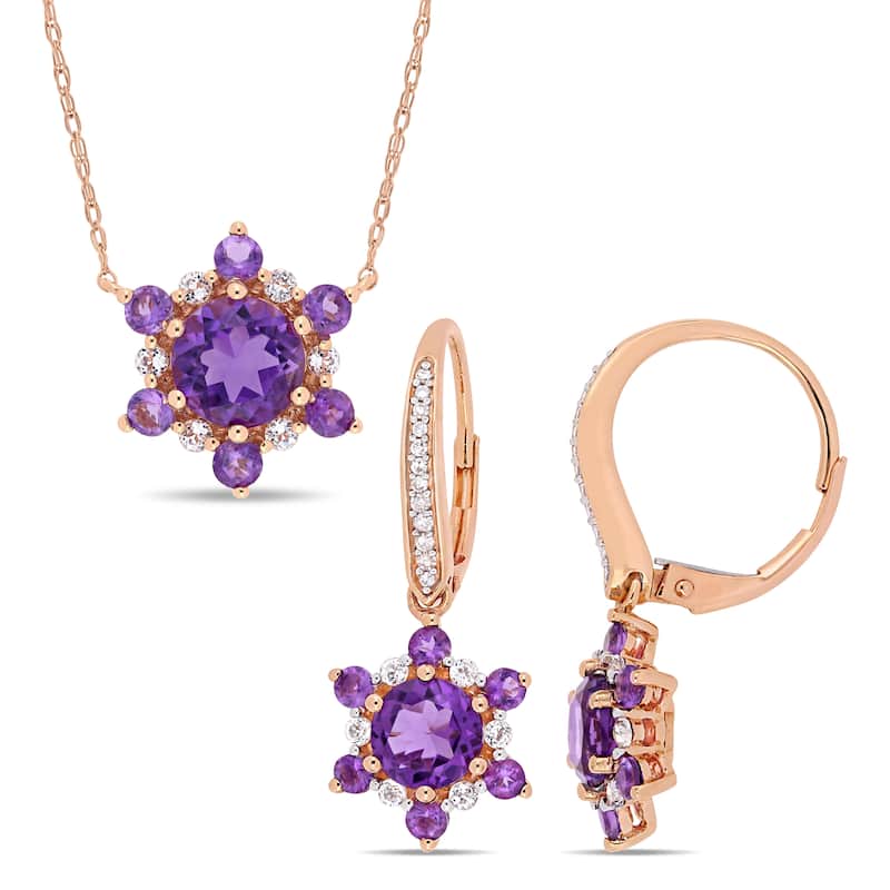 Miadora 10k Rose Gold African-Amethyst White Topaz and 1/10ct TDW Diamond Star Jewelry Set