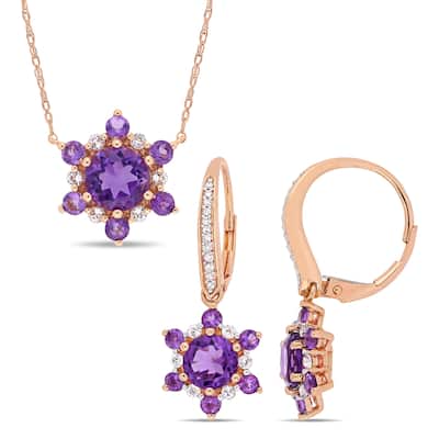 Miadora 10k Rose Gold African-Amethyst White Topaz and 1/10ct TDW Diamond Star Jewelry Set