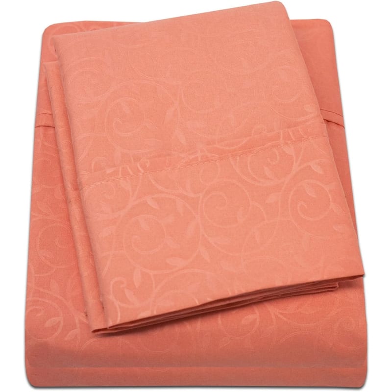 Décor&More 1800 Series Twin Size 3 Piece Vine Embossed Sheet Set - Orange - King