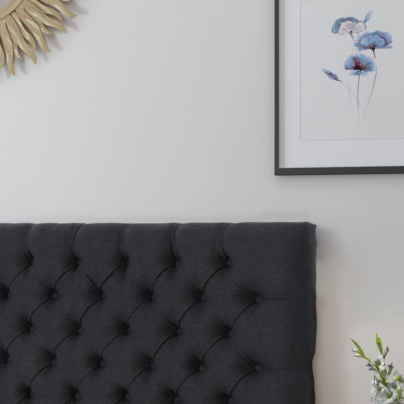 Tufted Upholstered Queen Size Bed Headboard in Modern Button Design, Adjustable Solid Wood Head Board