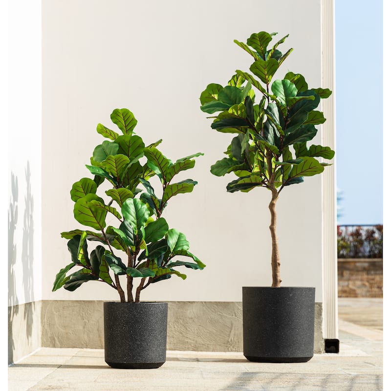 Glitzhome 3ft-6ft Set of 2 Artificial Olive Trees/ Bamboo/ Ficus with Ceramic Planters Real Touch