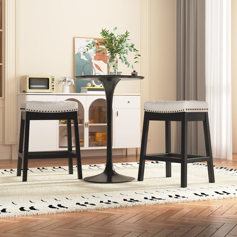 EROMMY Counter & Bar Stools Set of 2, Solid Wood Frame Upholstered Kitchen Stools