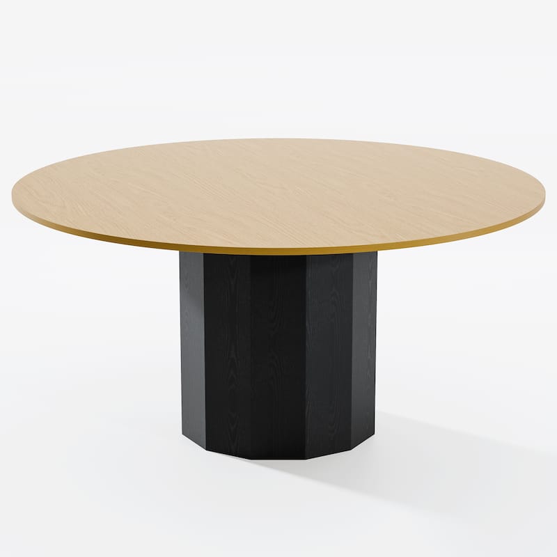 Solid Wood Round Dining Table Kitchen Table for 4-6 with Tabletop and Cylindrical Base for Living/Dining Room Coffee Office