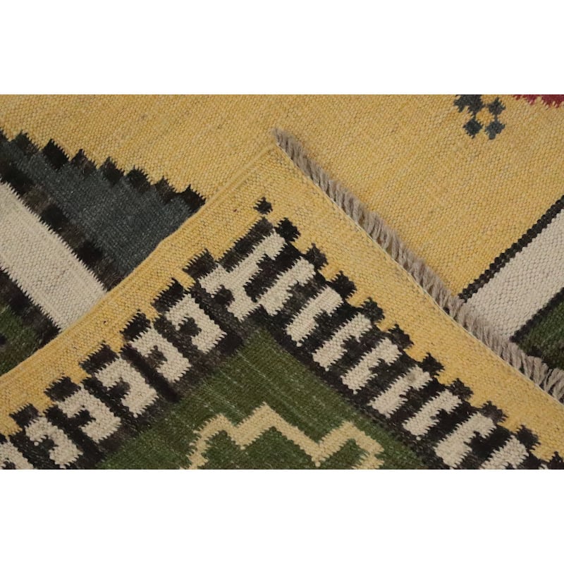 Hand Woven Oriental 100% Wool Carpet Southwestern Tribal Yellow & Gold Kilim Area Rug - 6' 7'' X 3' 8''