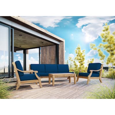 Adrien 4-Piece Teak Deep Seating Outdoor Sofa Set with Sunbrella Cushions