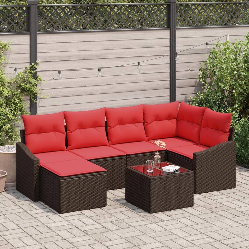 vidaXL 7 Piece Garden Sofa Set with Cushions - 91.9×48.6×46.1 - Brown-with table