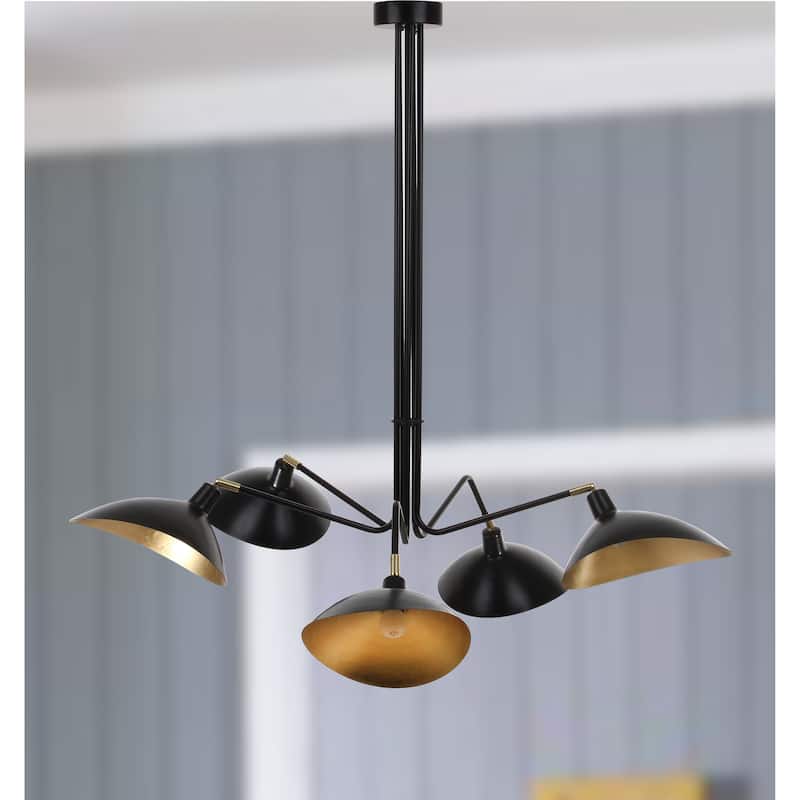 SAFAVIEH Lighting Shara 49-inch 5-Light Lettie Gold Leaf Detail Pendant - 49" W x 49" D x 43" H - Black - 49Wx49Dx43H