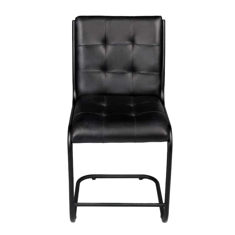 Modern Tufted Leather Dining Chair with Black Metal Legs - 25" x 22" x 34"