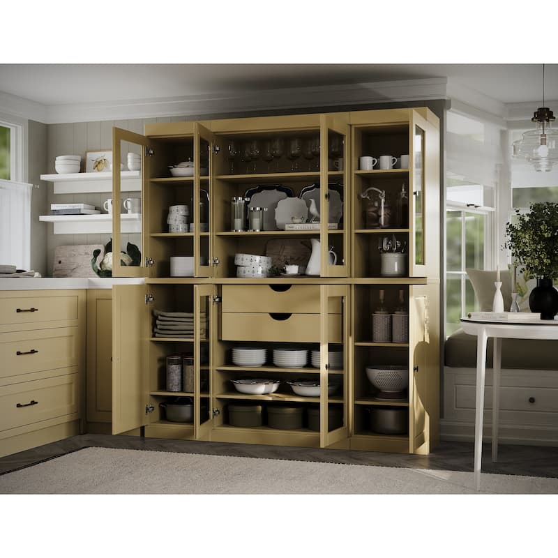 100% Solid Wood Kitchen China Pantry Buffet with Glass or Solid Wood Doors and 2-Drawer Kit by Palace Imports - 65" x 71.5"