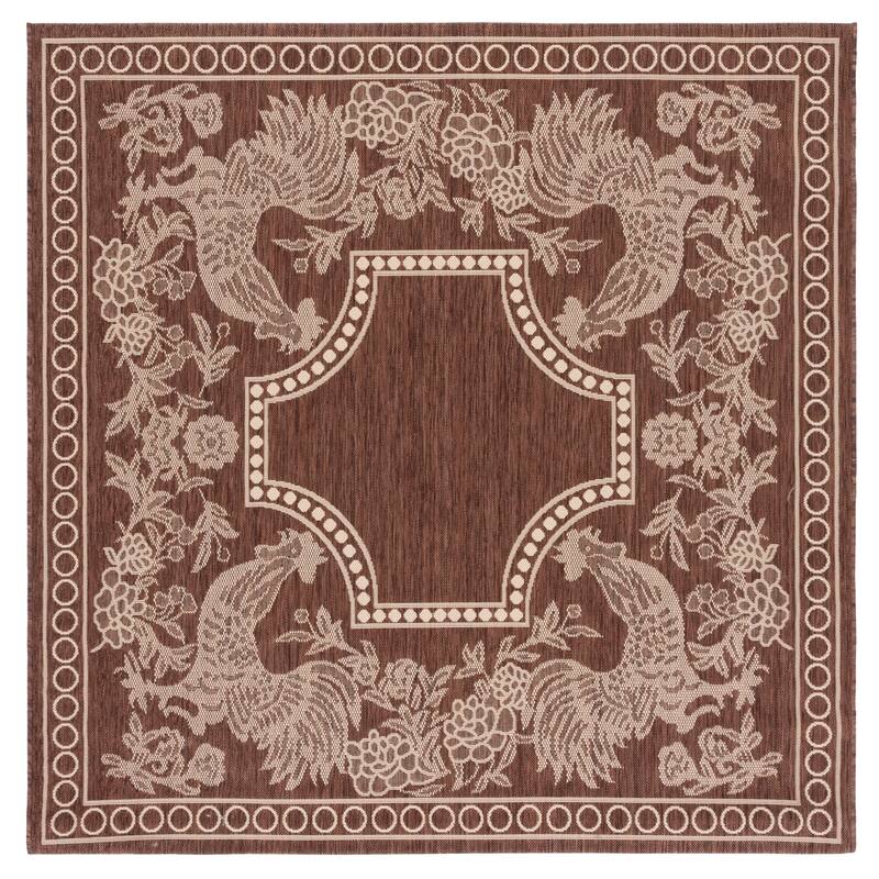 SAFAVIEH Courtyard Terry Indoor/ Outdoor Waterproof Patio Backyard Rug - 6'7" Square - Chocolate/Natural