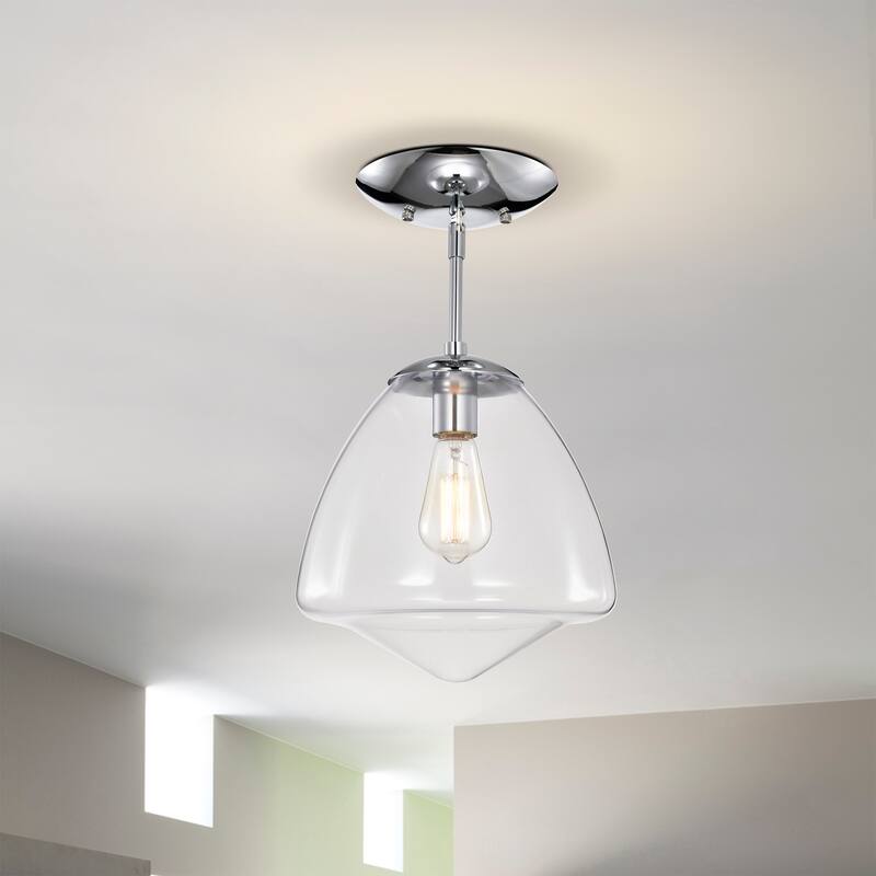 Zylo Semi-Flush Mount Metal Ceiling Lamp with Clear Glass Shade