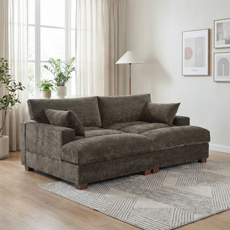 Modern Modular Sectional Sofa Chaise Couch Bed - Chenille/Camel - Symmetrical