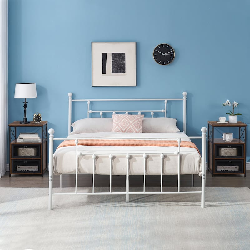 Taomika 3-pieces Bed Frame and Brown Nightstands Set -（Set of 3） - Brown - Queen