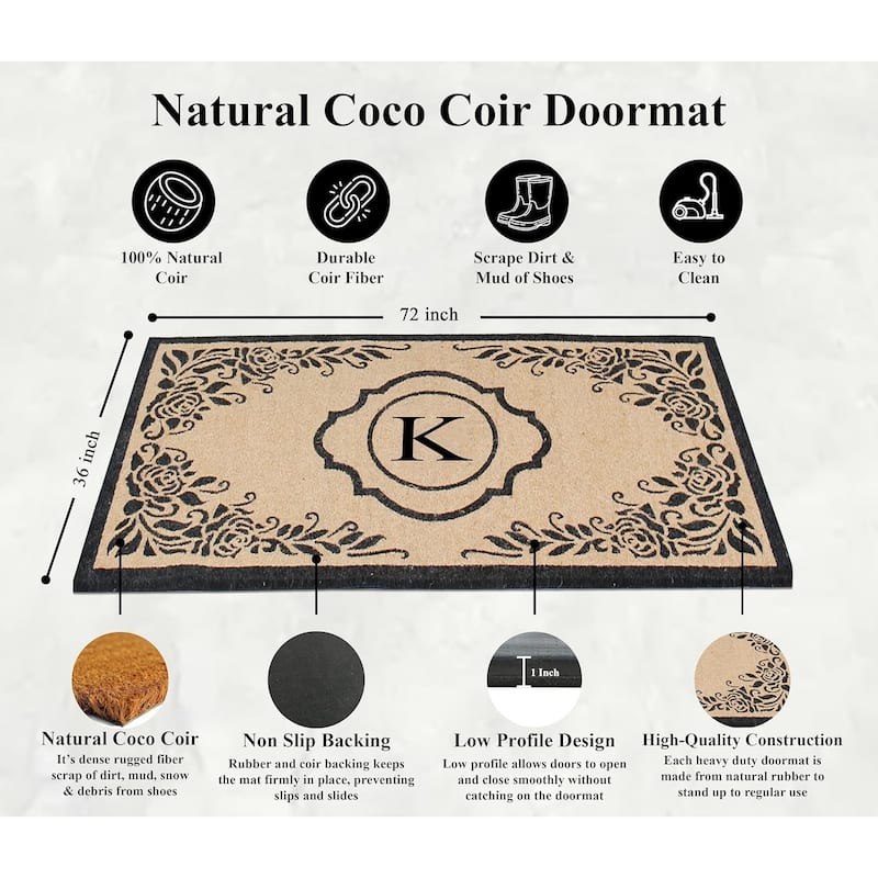 A1HC Hand Crafted Entry Flocked Coir Monogrammed Welcome Entrance Doormat 36"x72"