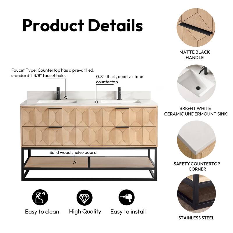 Milagro Bath Vanity with White Quartz Stone Top without Mirror
