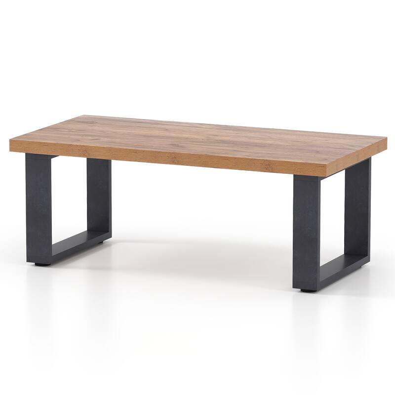 Rustic Modern Coffee Table with Thickened Oak Top and Black Frame Engineered Wood Living Room Center Table 47 x 23 - Brown