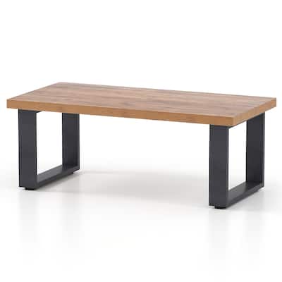Rustic Modern Coffee Table with Thickened Oak Top and Black Frame Engineered Wood Living Room Center Table 47 x 23