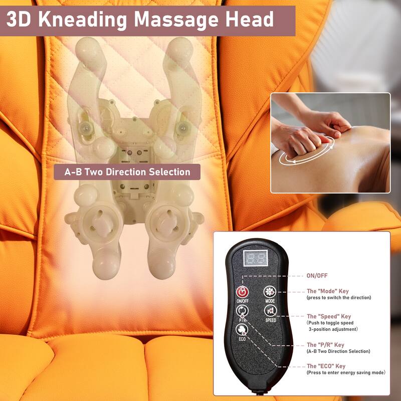 8-Point Massage Gaming Chair, Ergonomic Office Chair, Adjustable Backrest 90-135, Adjustable Armrests