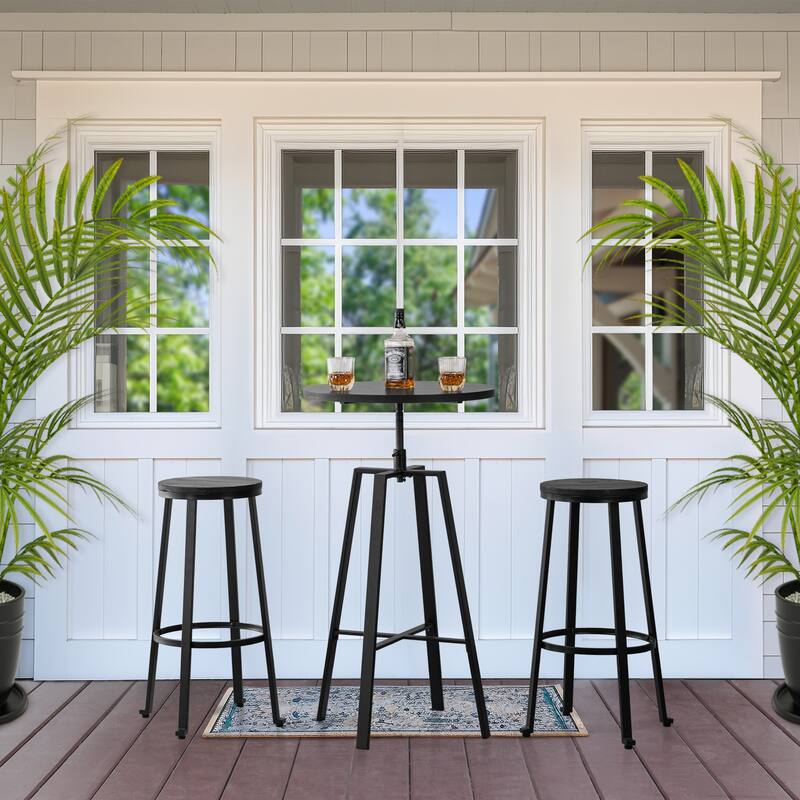 Glitzhome Industrial Wood Top Adjustable Swivel Round Pub Bar Table