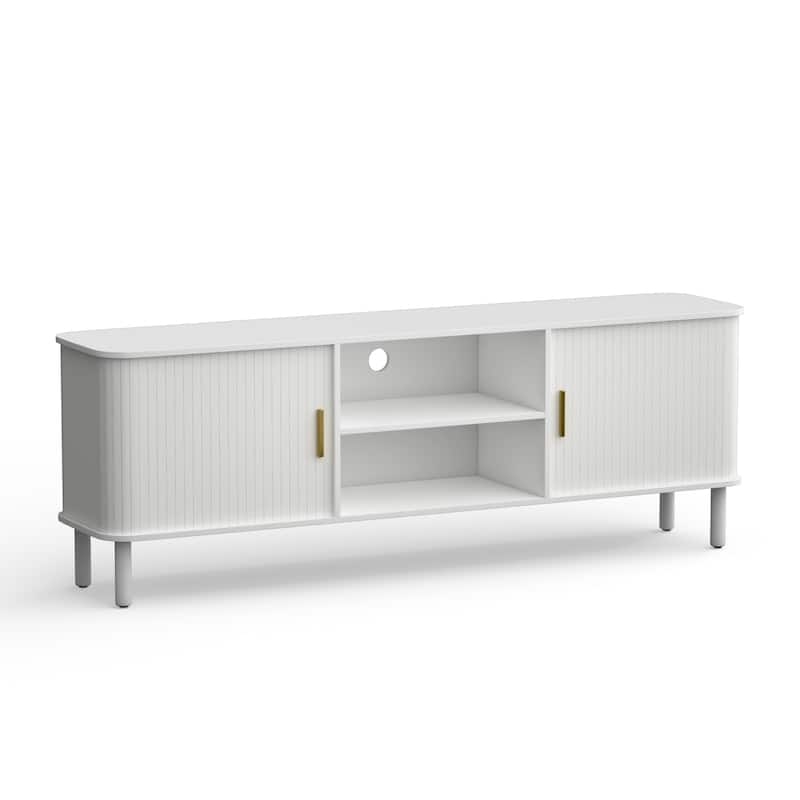 AVAWING 70" Modern TV Stand for 80 Inch TVs, Wood Media Console with Sliding Doors and Storage Shelves.
