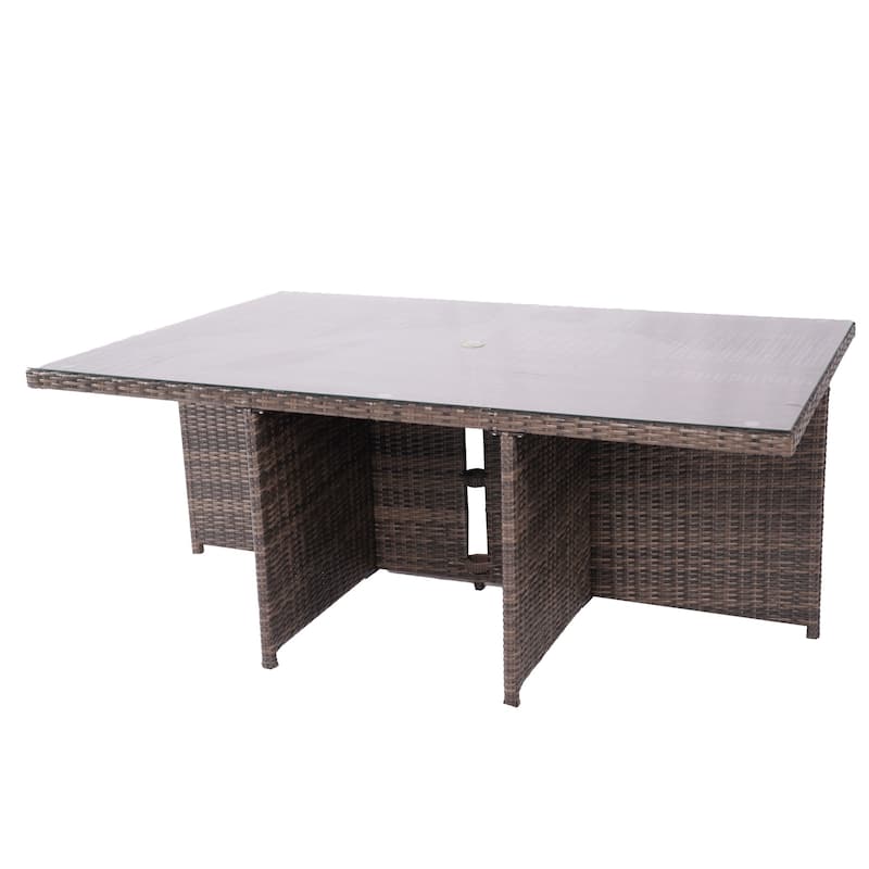 11-Piece Aluminum Wicker Outdoor Dining Set with Cushions and Tempered Glass Tabletop
