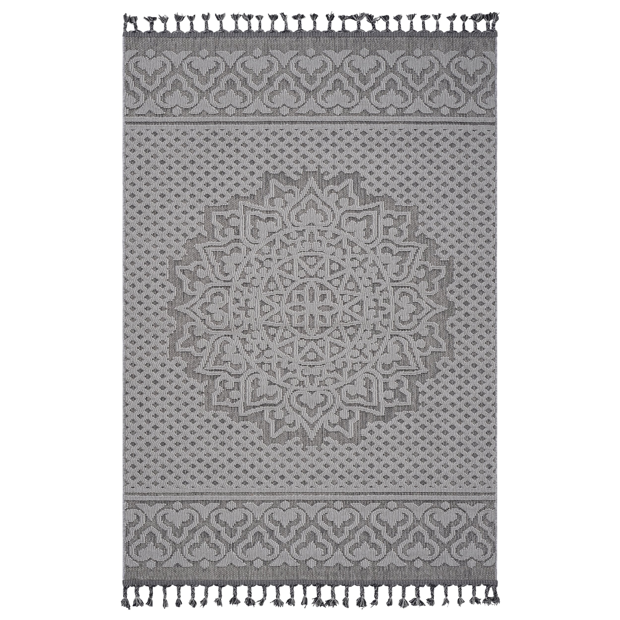 Guros Collection Gray / White / Medallion Indoor / Outdoor Non-Shedding Area Rug