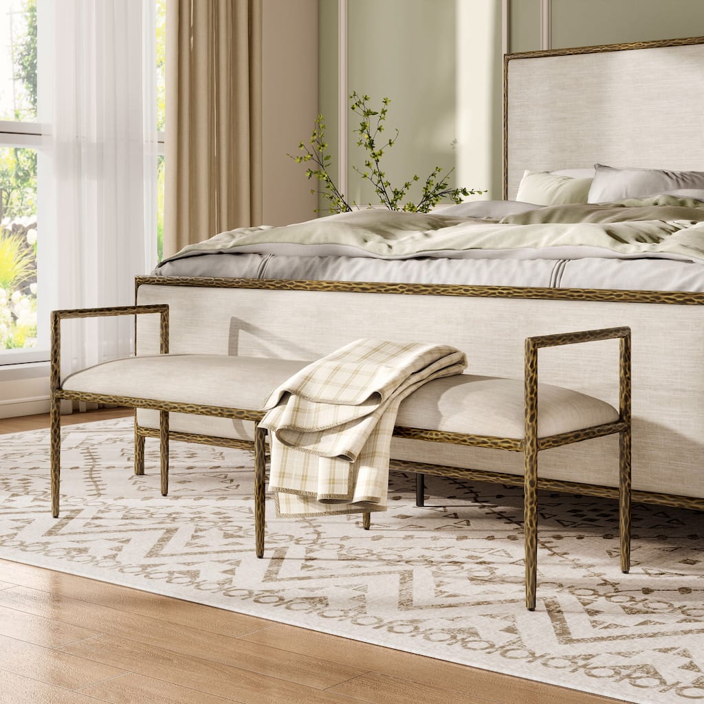 247 Shop At Home Lalia Modern 59-inch Metal Padded Upholstered Accent Bench