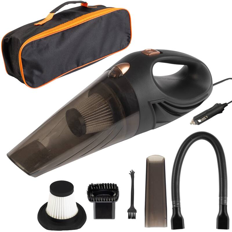 Car Vacuum - 12V High-Powered Handheld Vacuum - 16ft AUX Power Cord and Travel Case Included - Car Accessories by Stalwart - Black
