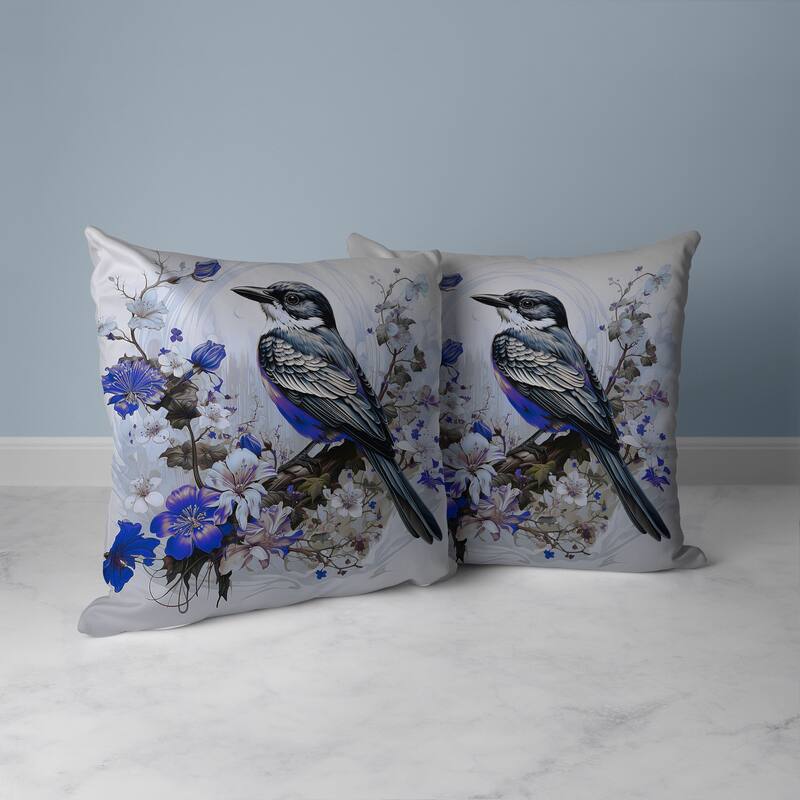 Feathered Floralscapes Faux Suede Reversible Throw Pillow Blue and Green
