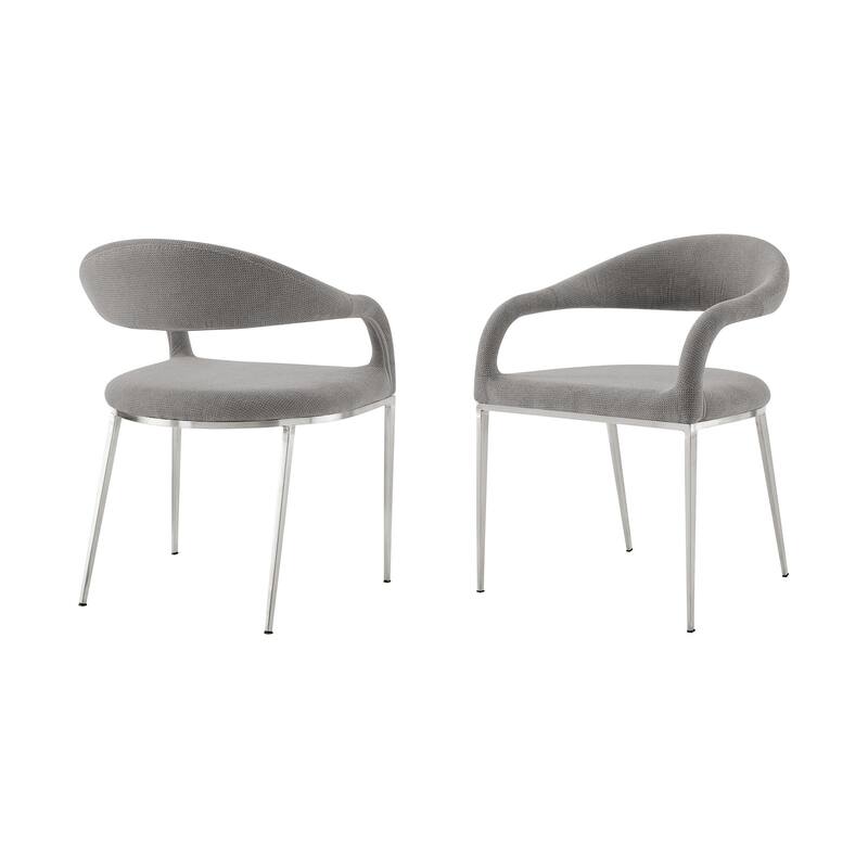 HomeRoots Set of Two Gray And Silver Upholstered Polyester Open Back Dining Arm Chairs