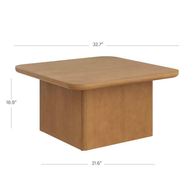 Rein Organic Modern Coffee Table, Rustic Wood Square Coffee Table with Rounded Edge