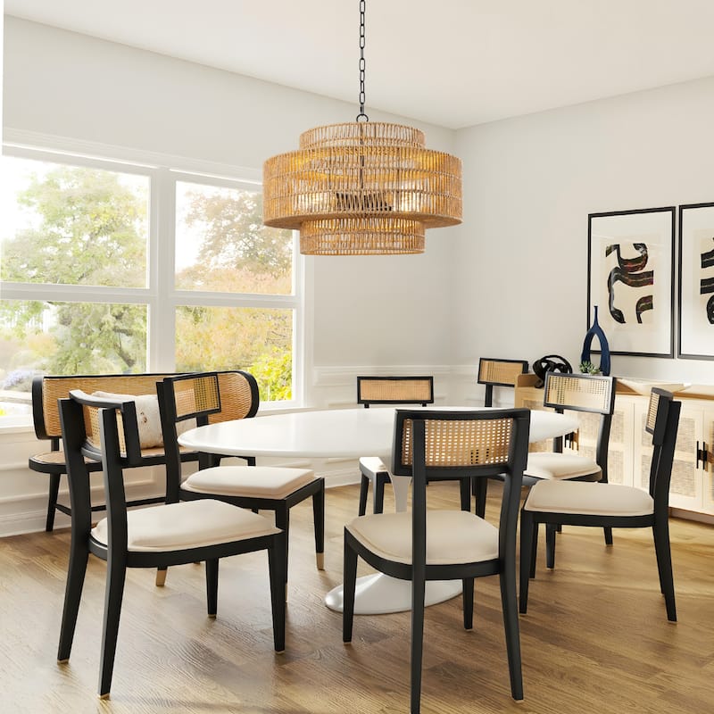 4/6-Light Boho 3-Tier Hand Woven Rattan Drum Chandelier