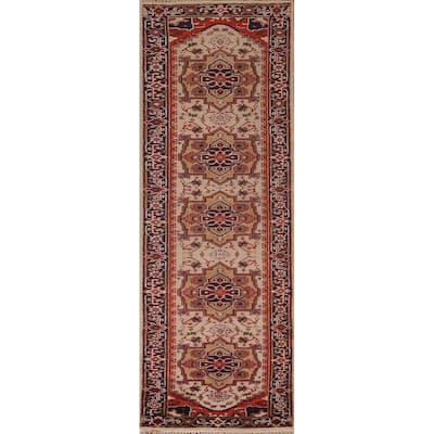 Geometric Heriz Serapi Oriental Runner Rug Hand-Knotted Wool Carpet - 2'8"x 9'11"