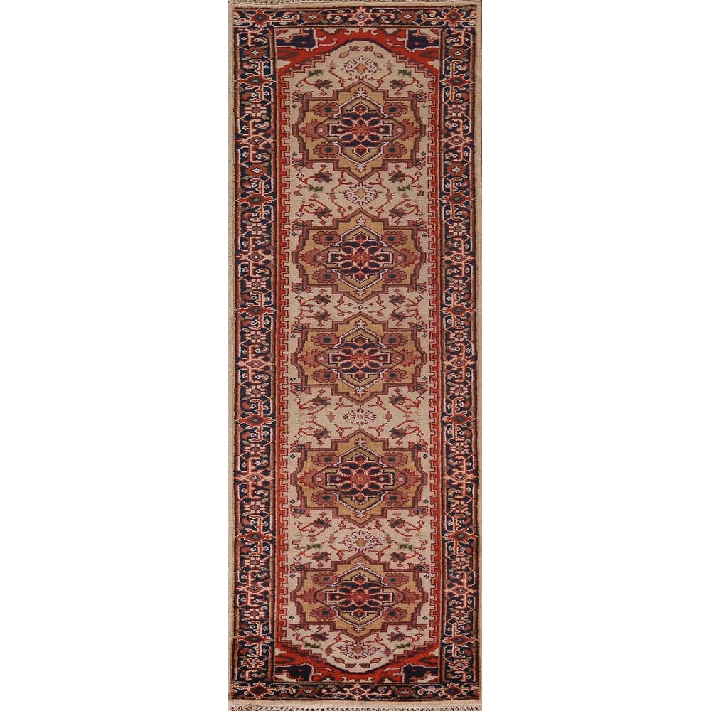 Geometric Heriz Serapi Oriental Runner Rug Hand-Knotted Wool Carpet - 2'8"x 9'11"