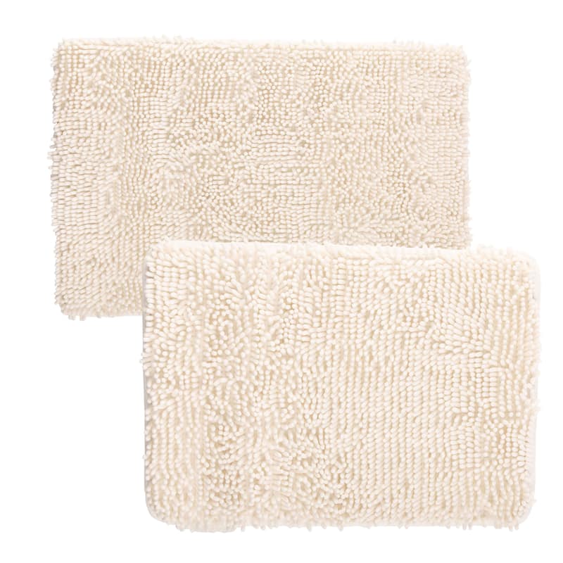 Bathroom Rugs - 2-Piece Memory Foam Bathroom Set with Chenille Shag Top and Non-Slip Base by Windsor Home