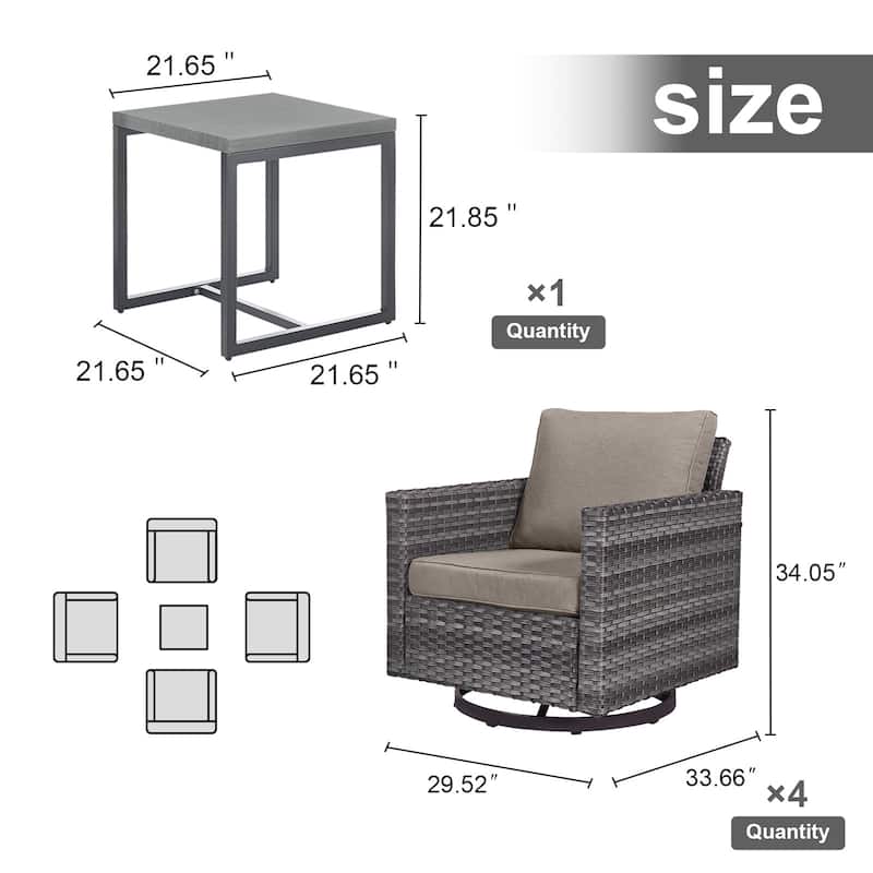 Gymojoy Patio Outdoor 4 Swivel Chairs with Side Table