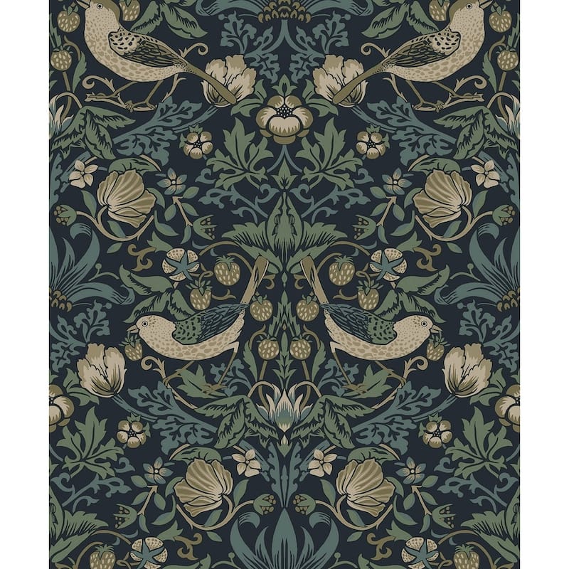 NextWall Strawberry Garden Peel and Stick Wallpaper - 20.9 in. W x 18 ft. L - Blue