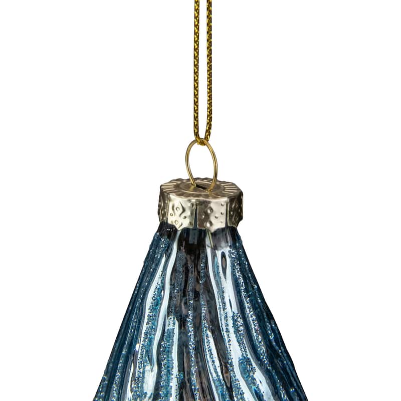 4.75" Blue Glitter Swirl Glass Christmas Pendant Ornament