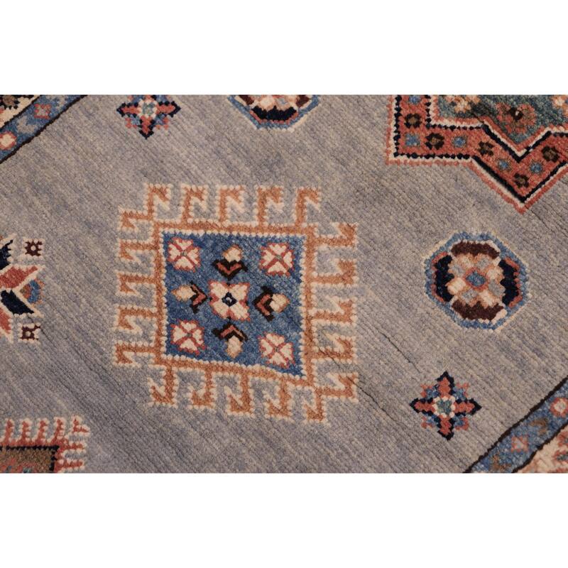 Bohemian Kazak Josiah Light Blue/Natural Wool Runner - 2'3'' x 5'9''