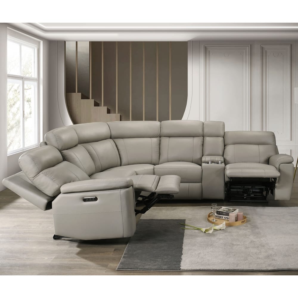 Furniture of America Joren Modern FSC Certified Leather Match Power Recline Sectional with Console and USB Port