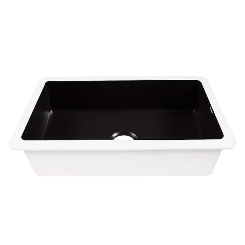 Eden Matte Black Fireclay 31" Single Bowl Undermount Kitchen Sink and Drain