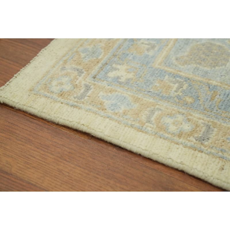 Vegetable Dye Wool Oushak Turkish Area Rug, Floral Geometric Carpet - 9' 8'' X 8' 0''