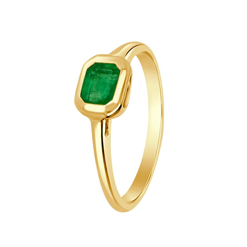 Auriya 14k Gold Emerald-Cut Emerald Bezel Solitaire Ring