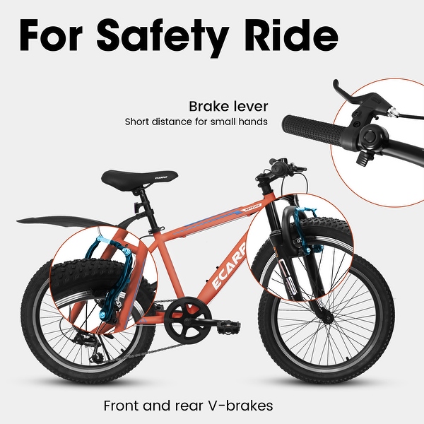 Kids Bicycle 20 Kids Mountain Bike Gear 7 Speed Bike for Boys and Girls Orange