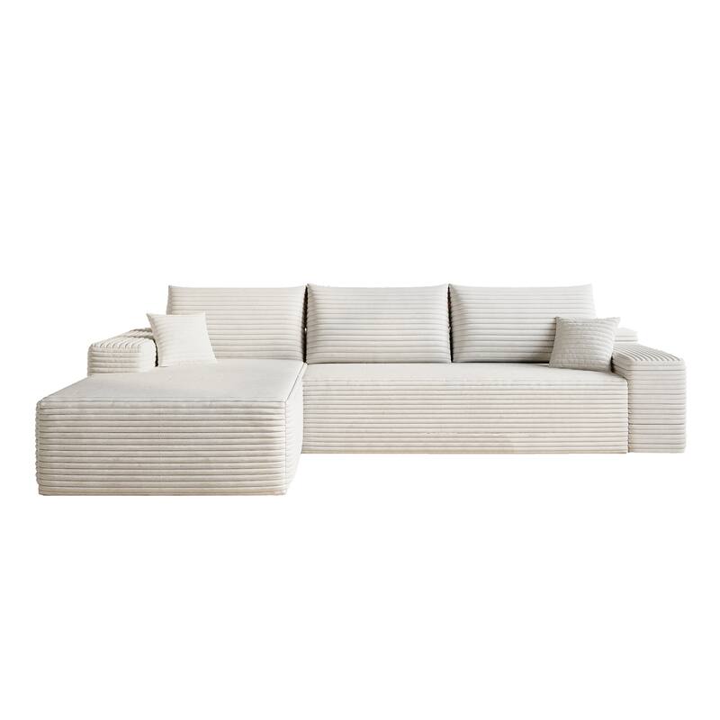 Cloud L-shaped Sectional Sofa with Chaise, Corduroy Upholstered Modular Deep Seat Couch with Pillows for Living Room