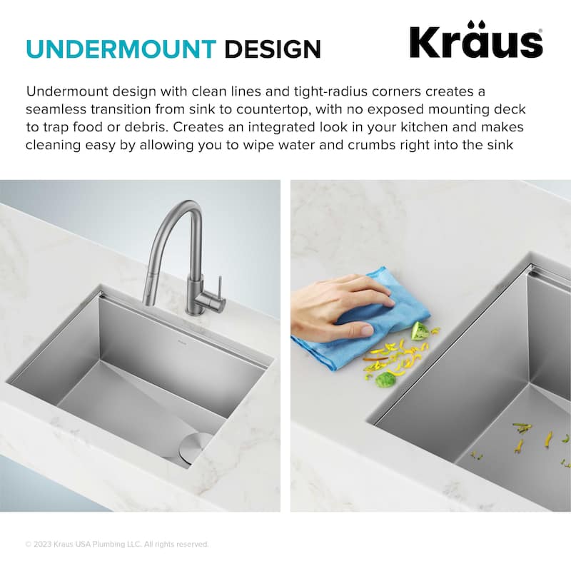 KRAUS Kore Workstation Undermount Stainless Steel Kitchen Sink - 21" L x 19" W (sink KWU111-21) - Stainless Steel